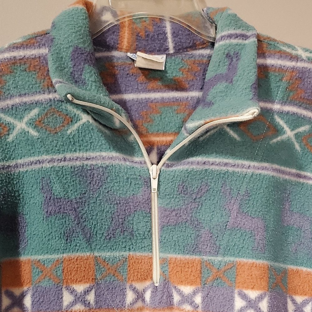Vintage 90s Retro BACKROAD BLUES Geometric Aztec Deer 1/4 Zip Fleece